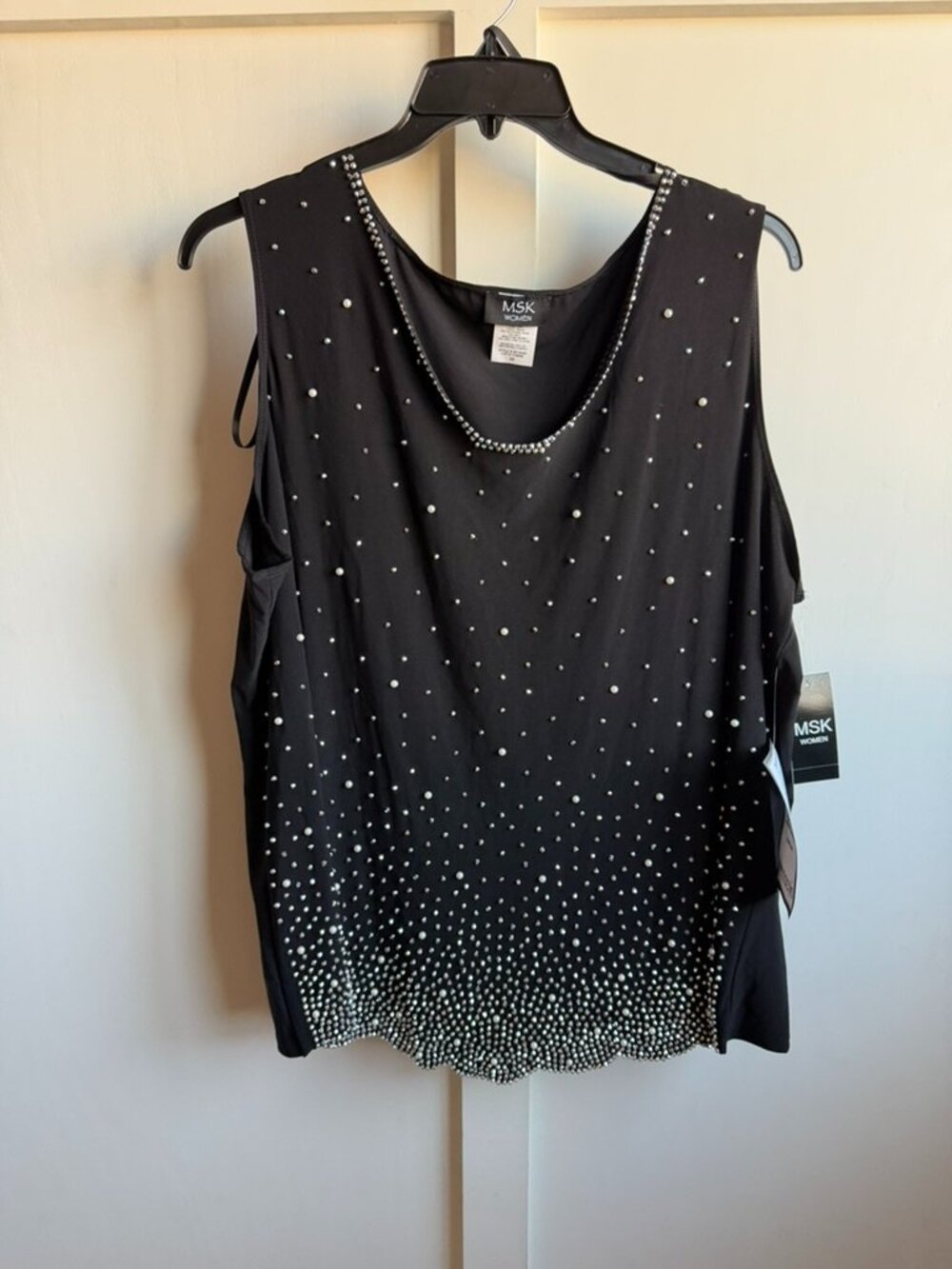 MSK Women Rhinestone Tank Top Blouse Black Sz 2X NWT